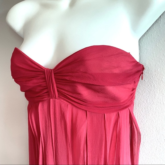 BCBG 100% Silk Ombre Pink Sheer Mini Strapless Corset Dress Ruffles Y2K - Picture 3 of 15